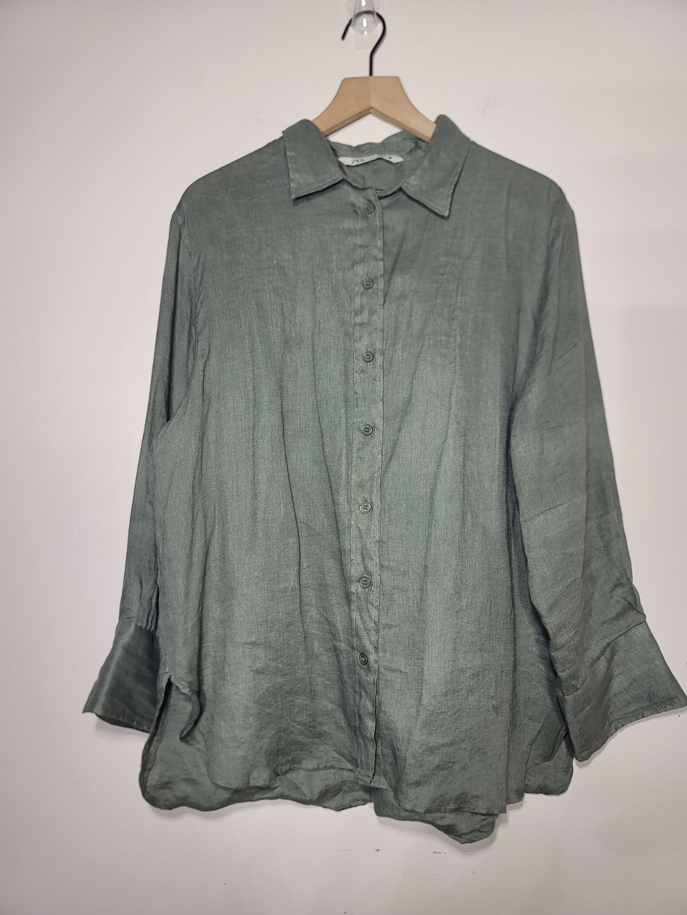 Zara 100% Linen Oversized Shirt Coastal Minimalist Euro Summer Sz L Quiet Luxury